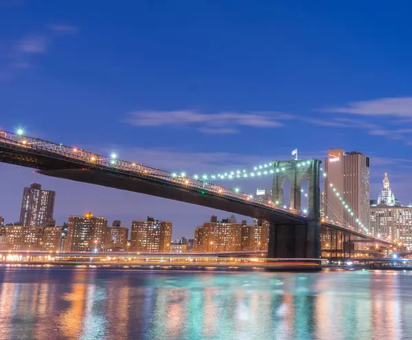 Widok Nocny Manhattanu Mostu Brooklińskiego — Zdjęcie stockowe