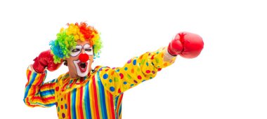 Erkek palyaço beyazda izole edilmiş.