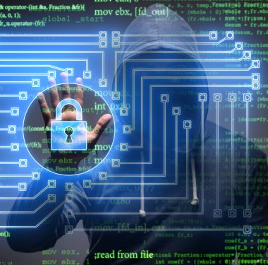 Siber güvenlik konseptindeki genç hacker.