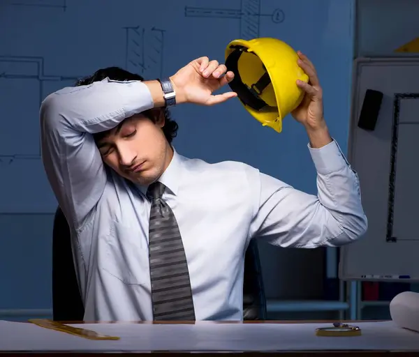 Young Construction Architect Working Project Night — Stock Photo, Image