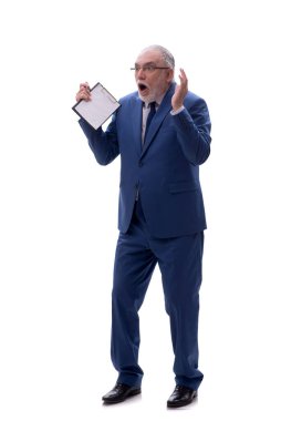 Eski erkek patron beyazda izole edilmiş.