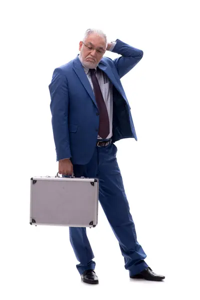 ホワイトで隔離されたケースを保持するオールド男性ボス ストック画像
