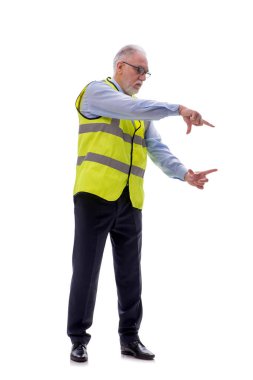 Yaşlı mimar beyaz üzerine izole edilmiş