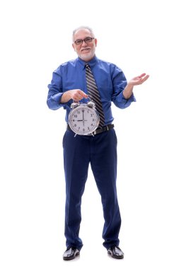 Zaman yönetimi kavramındaki eski patron beyaza izole edilmiş