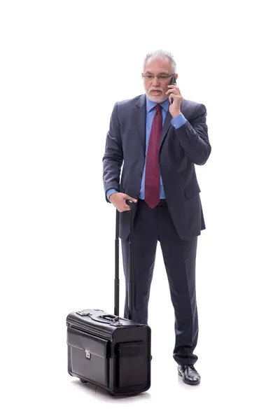 Homem Negócios Envelhecido Com Mala Isolada Branco — Fotografia de Stock