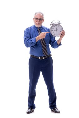 Zaman yönetimi kavramındaki eski patron beyaza izole edilmiş