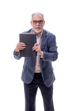 Yaşlı işadamı beyazda izole edilmiş.