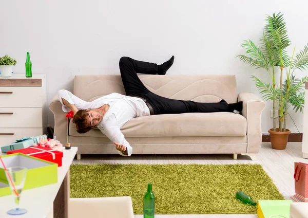 Young Man Having Hangover Party — Stock Photo, Image