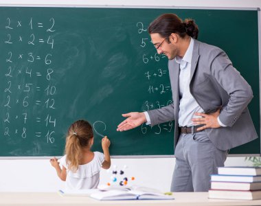 Sınıfta genç kızla birlikte olan öğretmen.