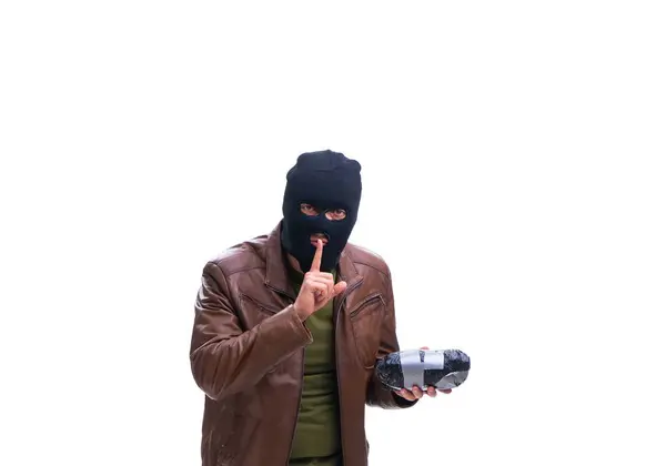 Robber Wearing Balaclava Isolated White Background — Stock Photo, Image