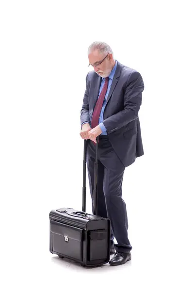 Aged Businessman Suitcase Isolated White — Stock Photo, Image