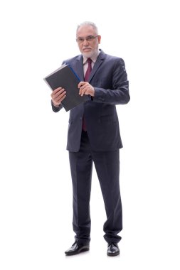 Yaşlı bir erkek işçi beyazda izole edilmiş.