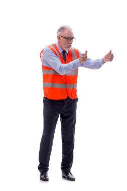 Yaşlı mimar beyaz üzerine izole edilmiş