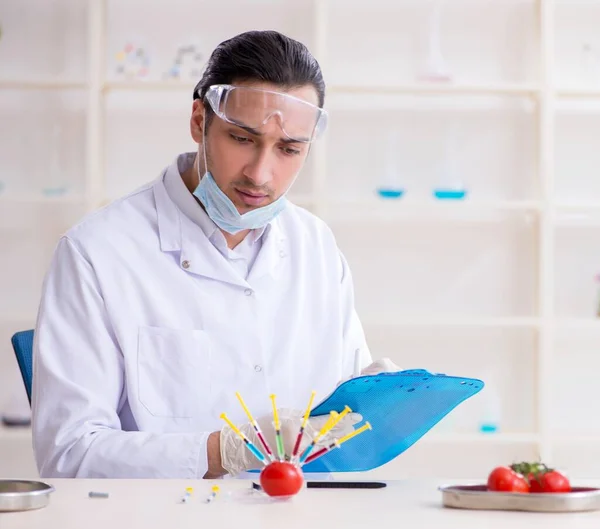 Erkek Beslenme Uzmanı Gıda Ürünlerini Laboratuarda Test Ediyor — Stok fotoğraf