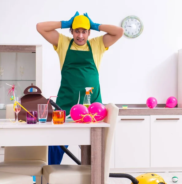 Young Male Contractor Doing Housework Party — Stock Photo, Image
