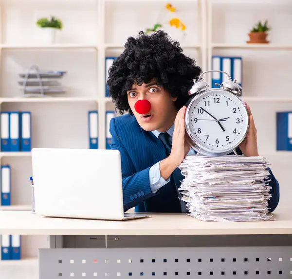 Young Clown Businessman Working Office — Stock Photo, Image