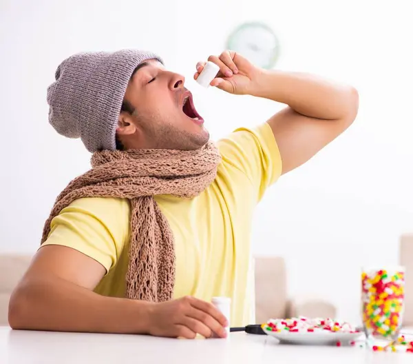 Young Man Suffering Home Flu — Stock Photo, Image