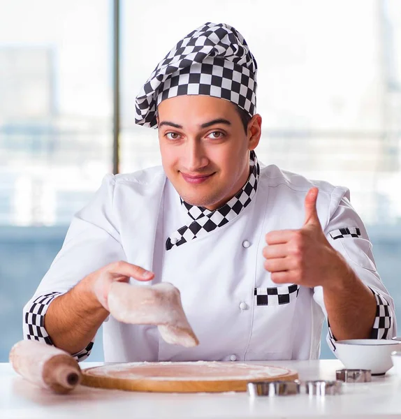 Young Man Cooking Cookies Kitchen — Stock Photo, Image