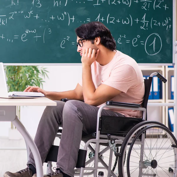 Young Handsome Man Wheelchair Front Chalkboard — Stock Photo, Image