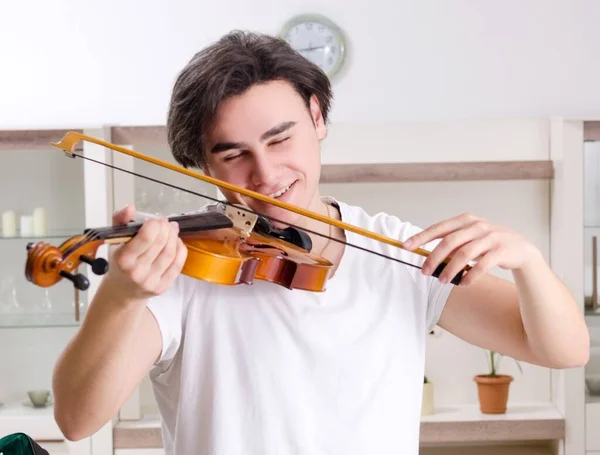 Young Musician Man Practicing Playing Violin Home — Stock Photo, Image