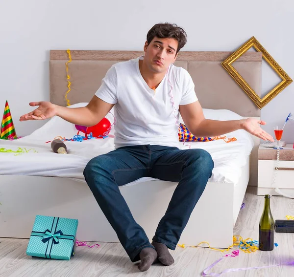 Man Heavy Christmas Partying Home — Stock Photo, Image