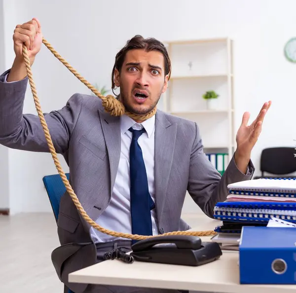 Young Employee Unhappy Excessive Work — Stock Photo, Image