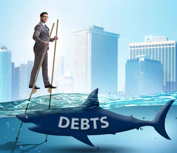 Der Geschäftsmann Geht Erfolgreich Mit Krediten Und Schulden — Stockfoto