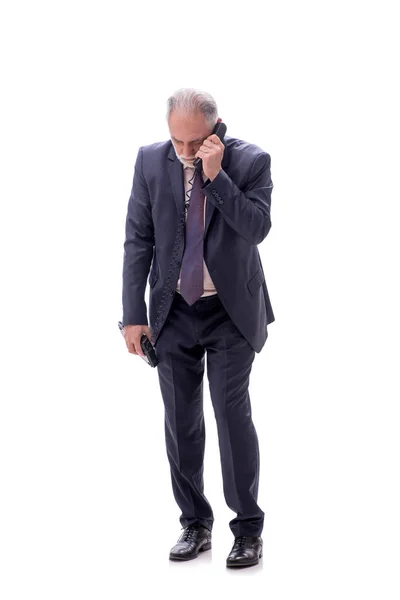 Empresário Falando Por Telefone Isolado Branco — Fotografia de Stock