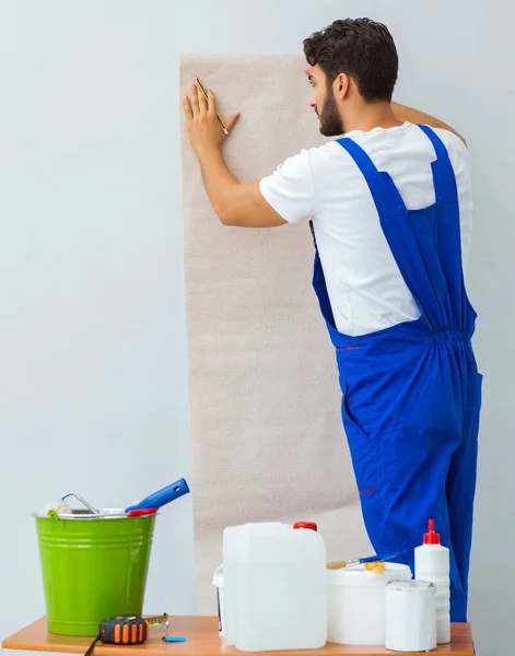 Worker Working Wallpaper Refurbishment — Stock Photo, Image
