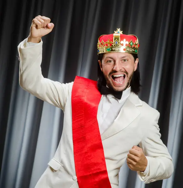 Funny King Wearing Crown Coronation Concept — Stock Photo, Image