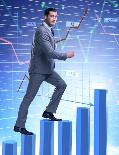Businessman Climbing Bar Charts Business Concept — Stock Photo, Image