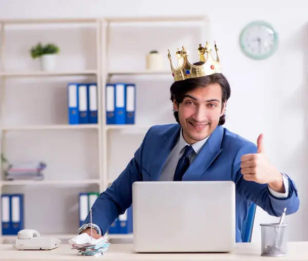 Jovem Rei Empresário Que Trabalha Escritório — Fotografia de Stock