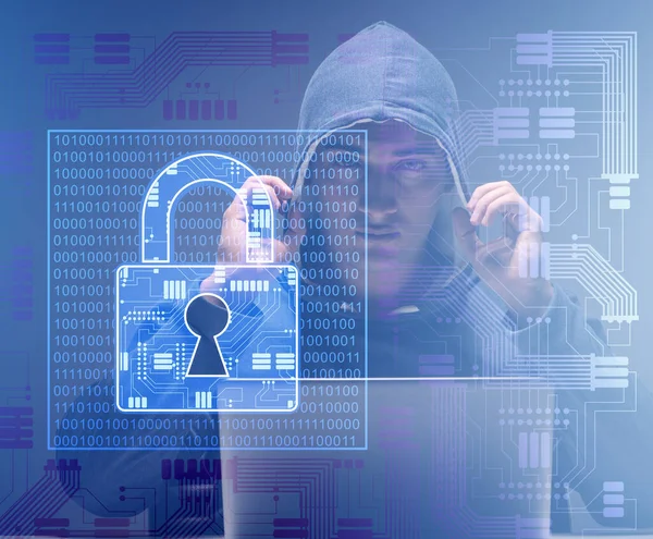 Siber güvenlik konseptindeki genç hacker.