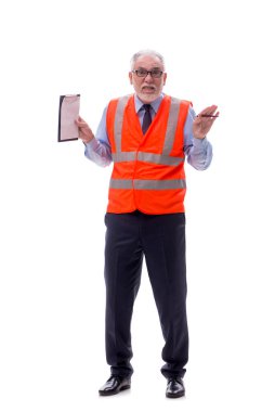 Yaşlı mimar beyaz üzerine izole edilmiş