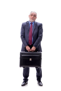 Beyaz bavullu yaşlı işadamı.