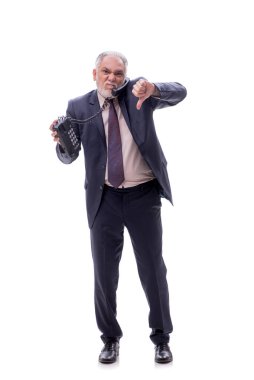 Telefonla konuşan iş adamı beyazda izole edilmiş.