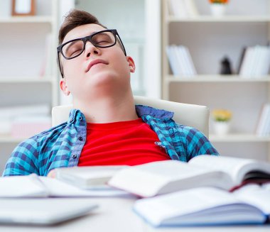 Genç kız sınavlara hazırlanıyor. İçeride masa başında ders çalışıyor.