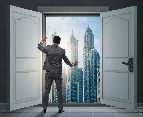 Businessman Entering Big Large Door — Stock Photo, Image