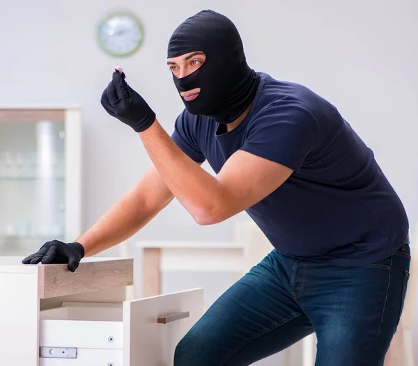 Robber Wearing Balaclava Stealing Valuable Things — Stock Photo, Image
