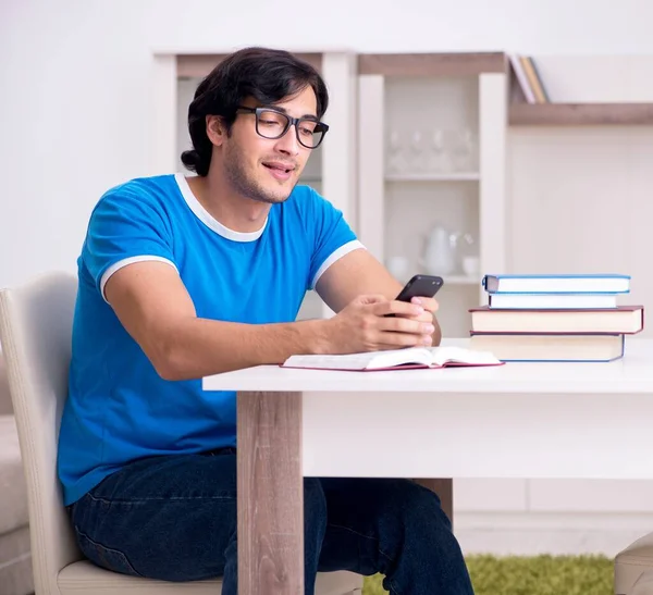 Young Handsome Student Studying Home — Stock Photo, Image