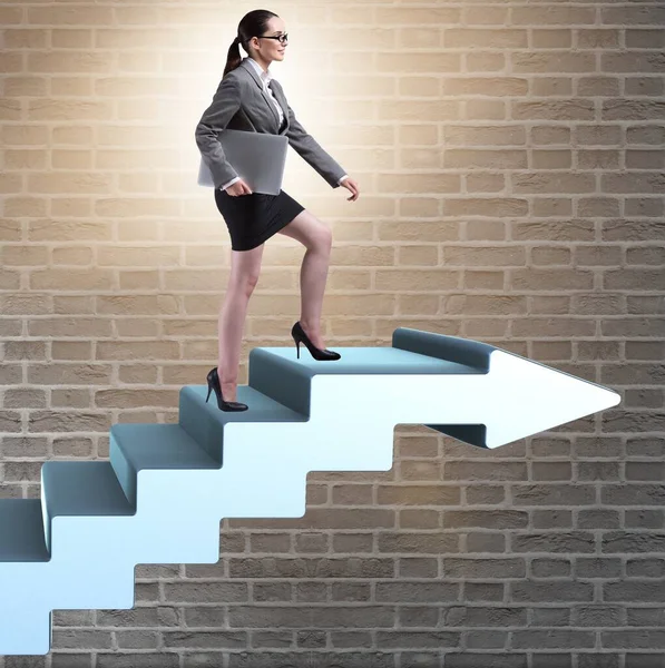 Mulher Negócios Escalando Escada Mão Carreira Conceito Negócio — Fotografia de Stock