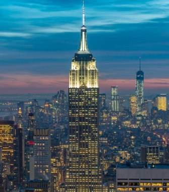 Günbatımında New York Manhattan manzarası