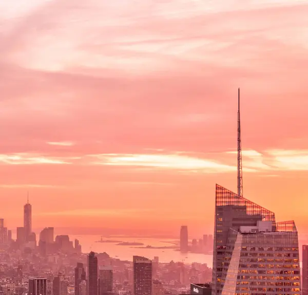 Widok Manhattanu Nowym Jorku Godzinach Zachodu Słońca — Zdjęcie stockowe