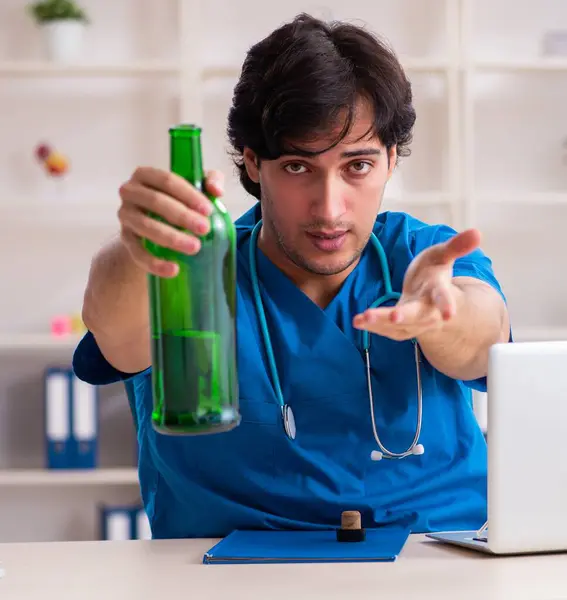 Young Male Doctor Drinking Office — Stock Photo, Image