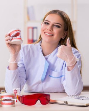 The dentistry student practicing skills in classroom clipart