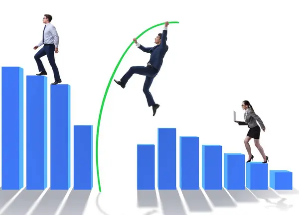 Business People Vault Jumping Bar Charts — Stock Photo, Image