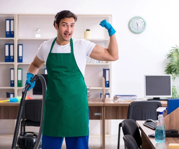Young Handsome Contractor Cleaning Office — Stock Photo, Image