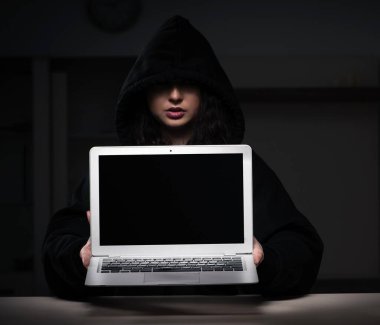 Geç saatlerde güvenlik duvarını hackleyen kadın hacker.