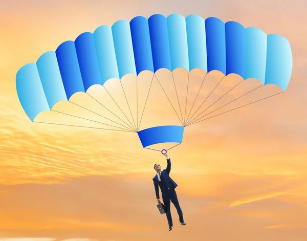 Young Businessman Falling Parachute Business Concept — Stock Photo, Image