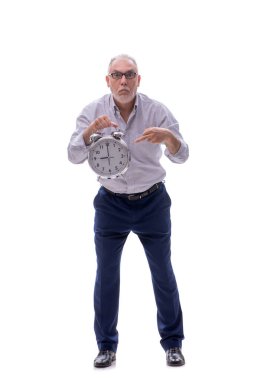 Zaman yönetimi kavramındaki eski patron beyaza izole edilmiş